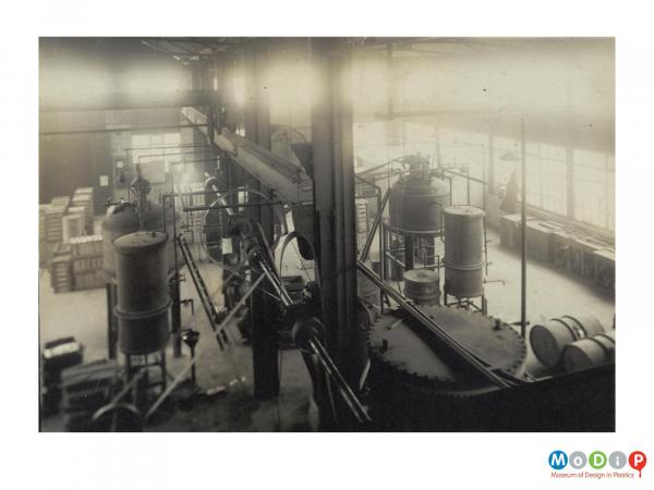Scanned image showing the interior of a factory.