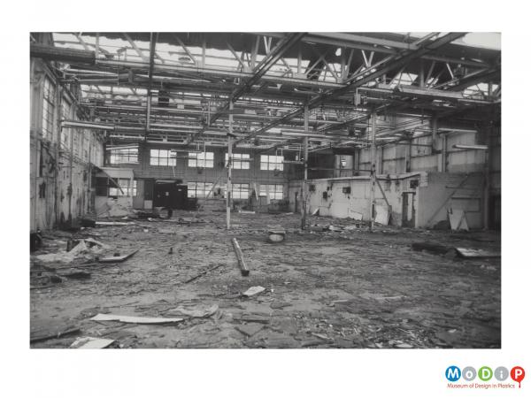 Scanned image showing a rubble filled interior.