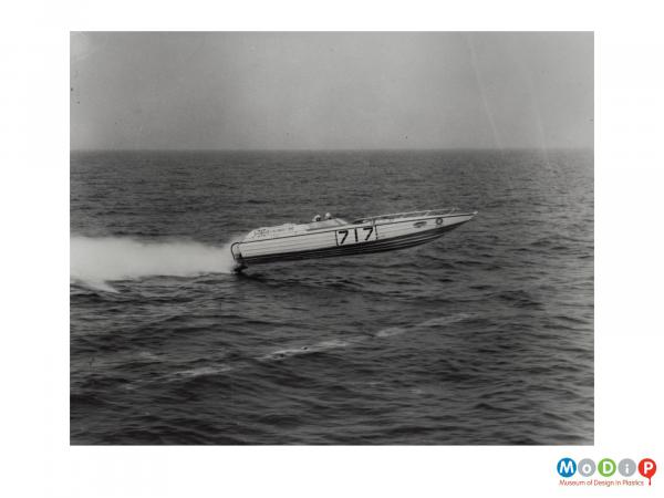 Scanned image showing a powerboat.