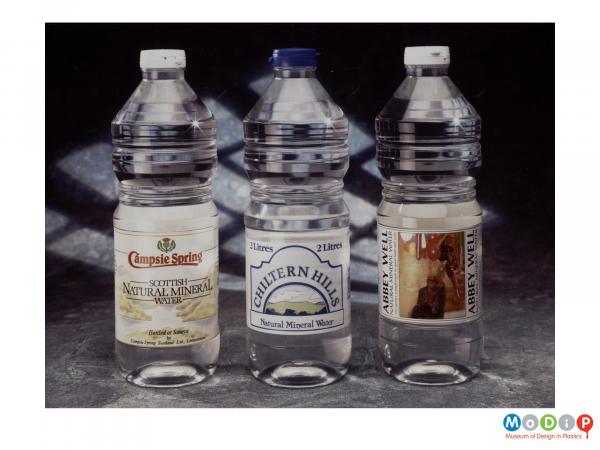 Scanned image showing a range of water bottles.