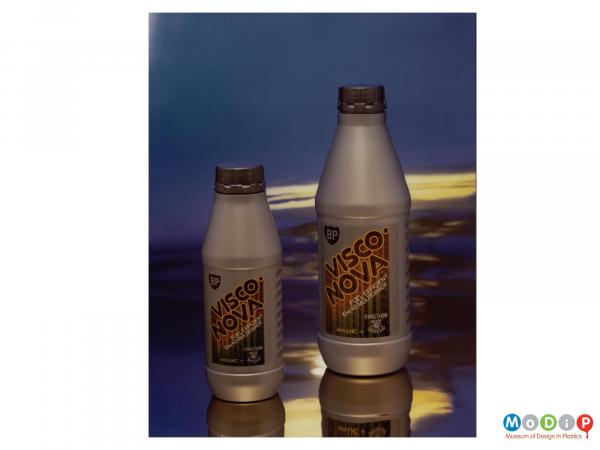 Scanned image showing 2 sizes of BP Visco Nova bottles.