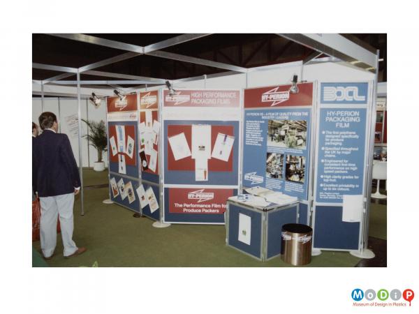 Scanned image showing a BXL pin board display stand.