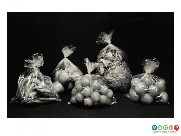Scanned image showing bags of vegetables.