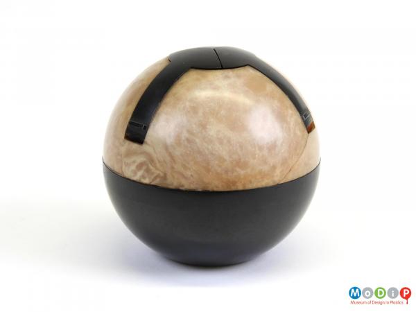 Side view of an ashtray showing the spherical shape.