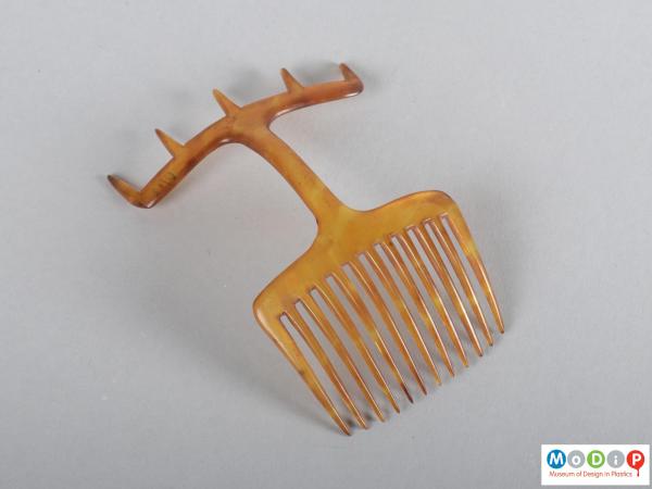 Top view of a comb showing the heading and teeth.