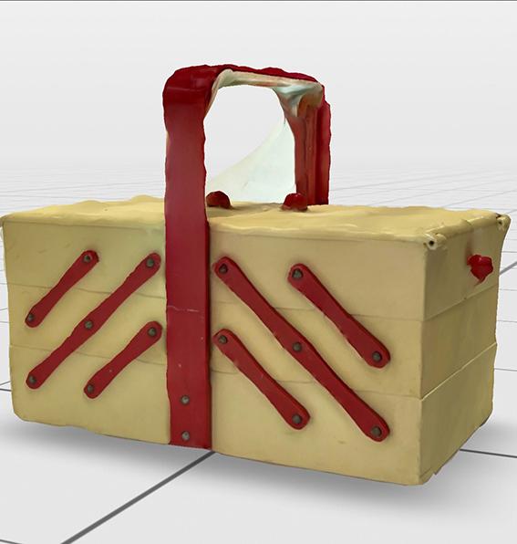A digital 3D scan of a sewing basket