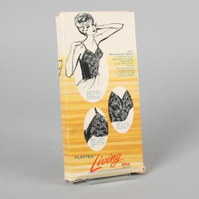 Rear view of the packaging of a bra.