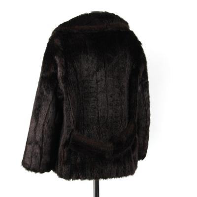 Rear view of fake fur jacket.