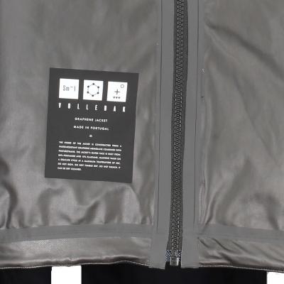 Close view of a label of a jacket.