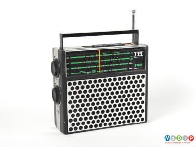 Front view of an ITT Pinto radio showing the circular pattern on the speaker.