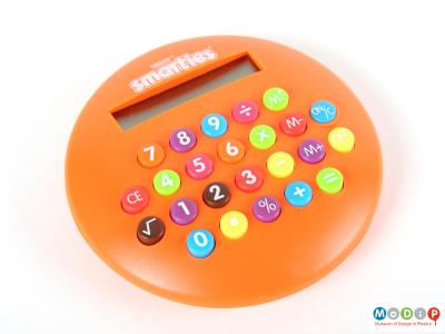 Top view of a calculator showing the multi-coloured buttons.