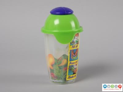Side view of a Salad Blaster showing the container with the sales packaging.