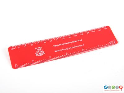 Front view of a ruler showing the printed inscription.