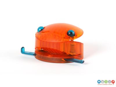 Front view of a hole punch showing the blue eyes.