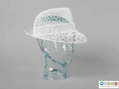 Front view of a hat showing the Fedora shape.