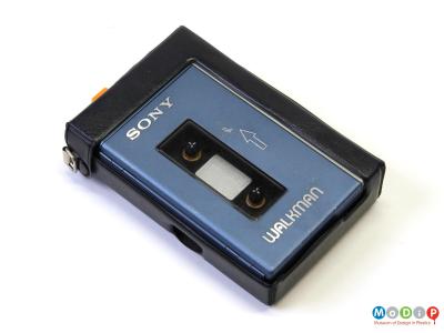 Top view of a Sony Walkman TPS-L2 personal cassette player showing the removable protective case and the closed cassette cover.